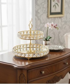 GOLD DOUBLE-LAYERED CRYSTAL SERVING DISH 18-25cm